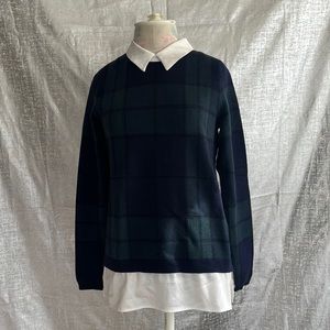 Tahari blue green and black sweater